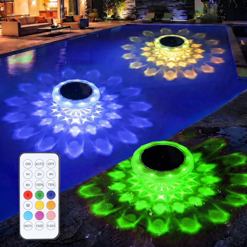 LED Solar Poolbeleuchtung 15cm, RGB Schwimmende Poolleuchte Produktbild 