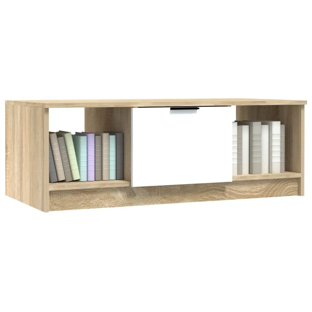 Table Basse Gain de Place Blanche et Chêne Sonoma Durable 102x50x36 cm