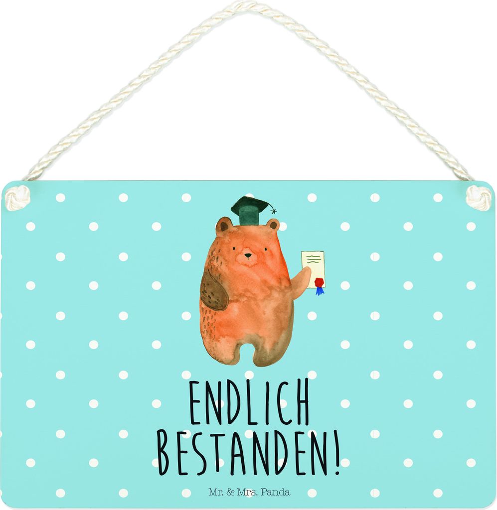 Mr. & Mrs. Panda Schild Bär Prüfung DIN A4 - Blau Pastell - Geschenk, Prüfungen, Abitur, kleine aufmerksamkeit, Abschlusszeugnis, Zeugnis, Besta...