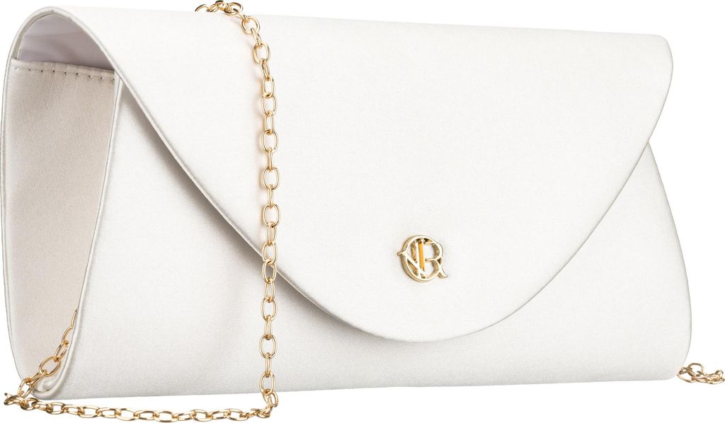 Damen Clutch weiß Synthetik mit 115 cm Kette und Gold-Hardware, 24x12x4,5 cm