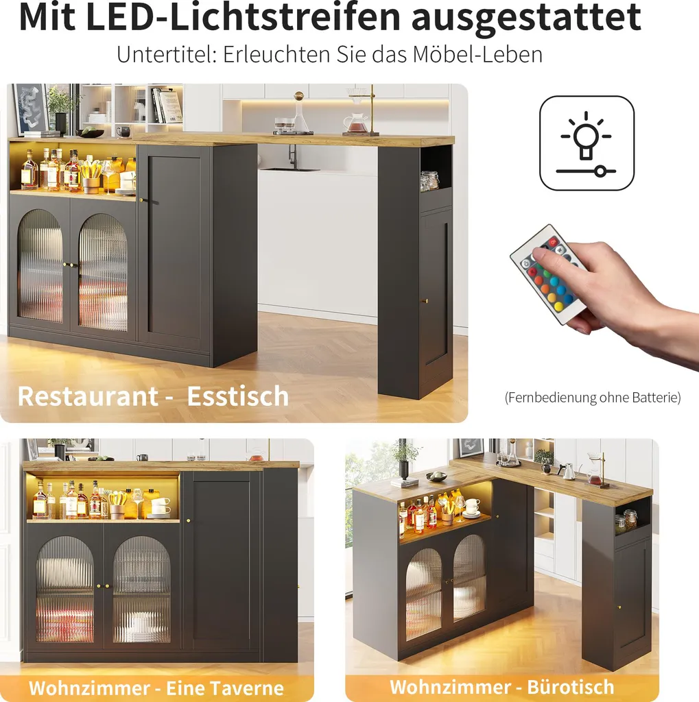 Fortuna Lai Table de bar pivotante 360 avec rangement LED et bois veiné - 9