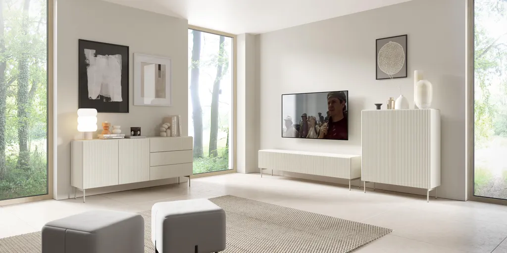 Meuble TV Cachemire 147 cm : Solution Rangement Câbles et Salon Chic