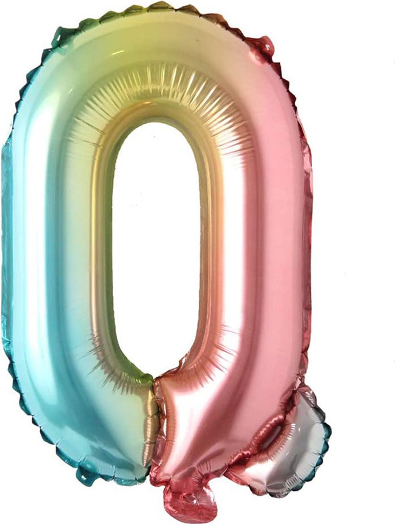 Folienballon Buchstabe Q, regenbogen bunt, ca. 40 cm, für Luftbefüllung