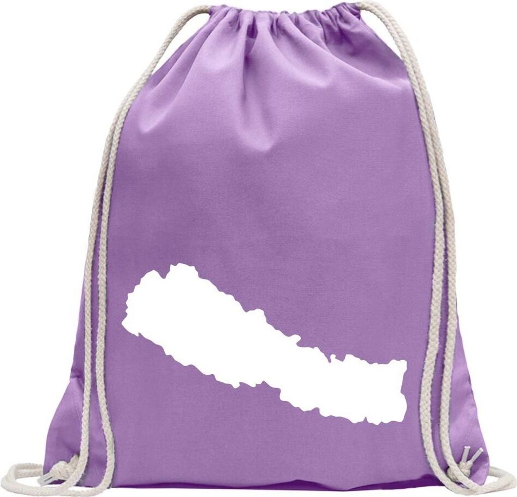 Kiwistar - Turnbeutel - lavendel - Nepal Umriss Kontur - Fun Rucksack Sport Beutel Gymsack Baumwolle mit Ziehgurt