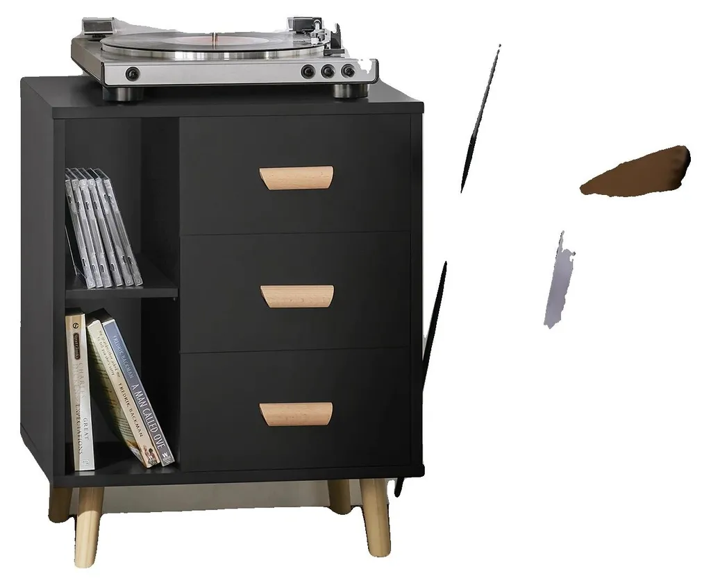 Table de chevet noire avec 3 tiroirs de rangement au design moderne