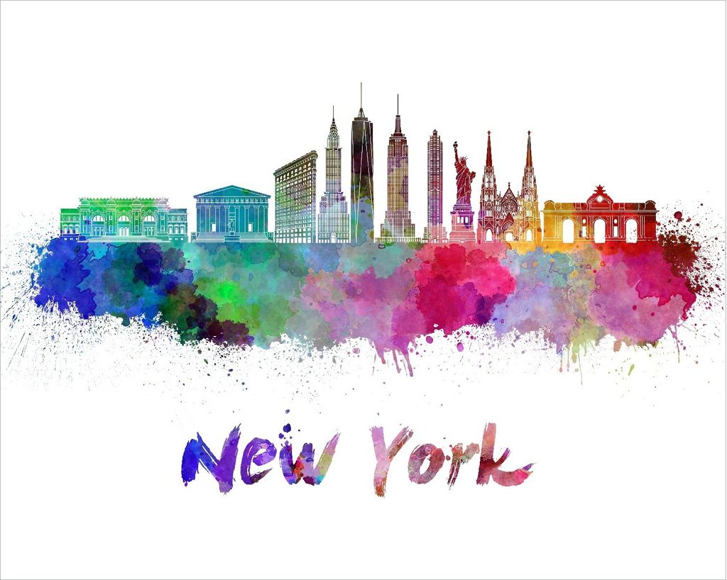 Wallario Poster - Städte als Aquarell - Skyline von New York, Kunstdruck Größe: 40 x 50 cm