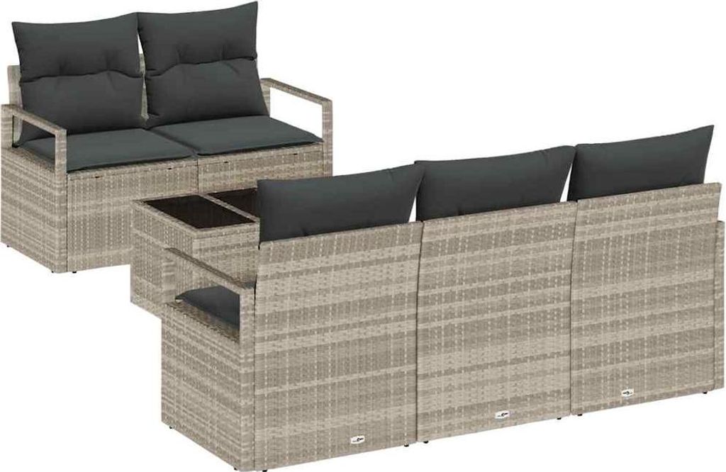vidaXL Sofa Set mit Kissen 6 pcs Hellgrau Poly Rattan