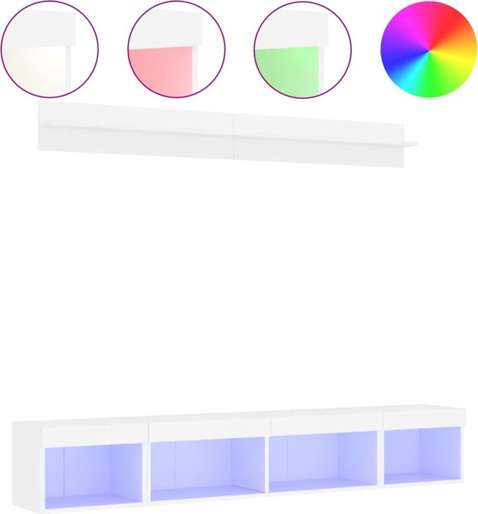 "WINTER SALE" 5-tlg. Wohnwand, Fernsehtisch - CLORIS - mit LED-Beleuchtung Weiß Holzwerkstoff - TV-Schränke NeuMöbel591884