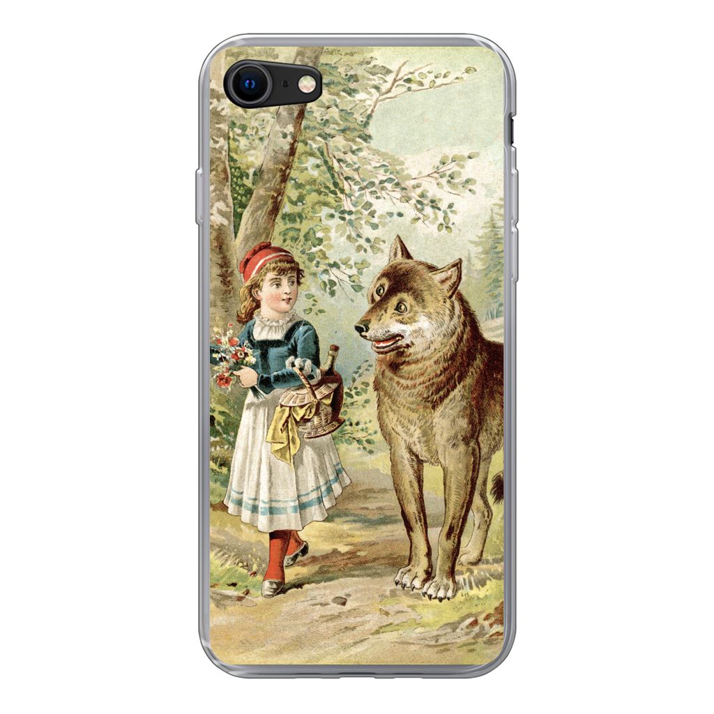 MuchoWow Handyhülle Schutzhülle Hülle für iPhone SE 2022 Wolf - Rotkäppchen - Wald Silikon Softcase Handy Hülle - Schutzhülle