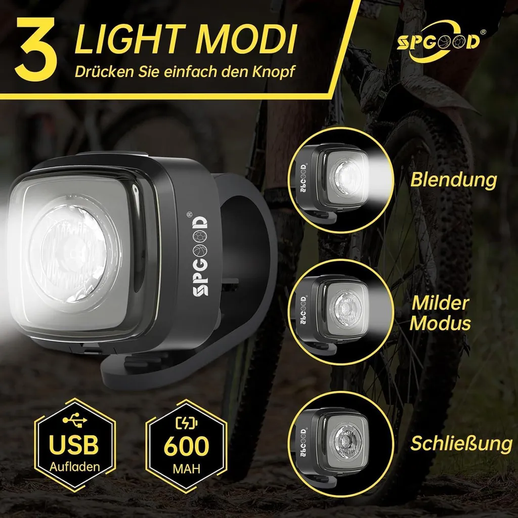 Ensemble lampes vélo LED rechargeables USB et certifiées StVZO sécurité - 2