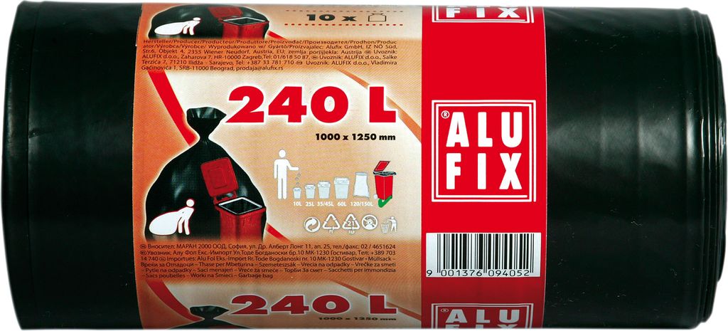 Alufix Grossvolumensäcke 240L Schwarz, 10 Stück; Produktbild 