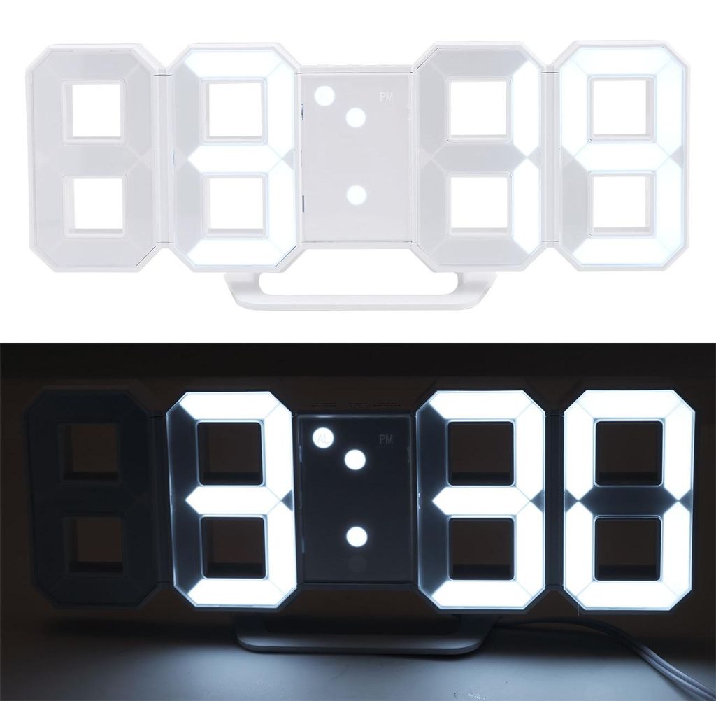 Moderne digitale 3D LED-Tisch- & Wanduhr mit Wecker, Produktbild 