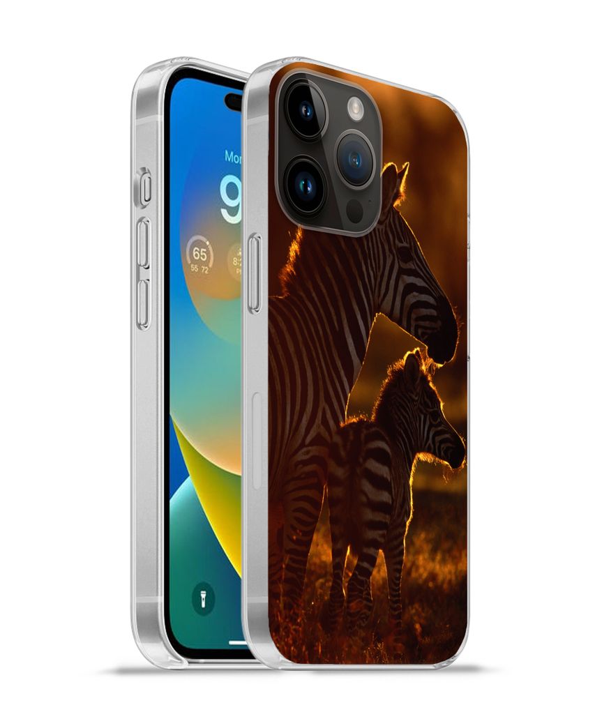 MuchoWow Handyhülle Schutzhülle Hülle für Apple iPhone 14 Pro Max Zebra - Sonne - Fohlen Silikon Softcase Handy Hülle - Hardcover