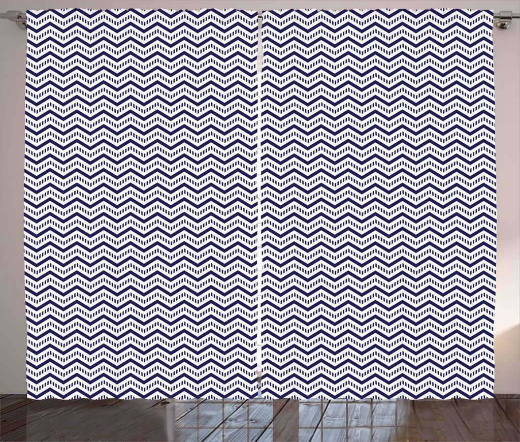ABAKUHAUS Navy blau Rustikaler Gardine, Chevron gestrichelte Linien, Schlafzimmer Kräuselband Vorhang mit Schlaufen und Haken, 280 x 225 cm, Marin...
