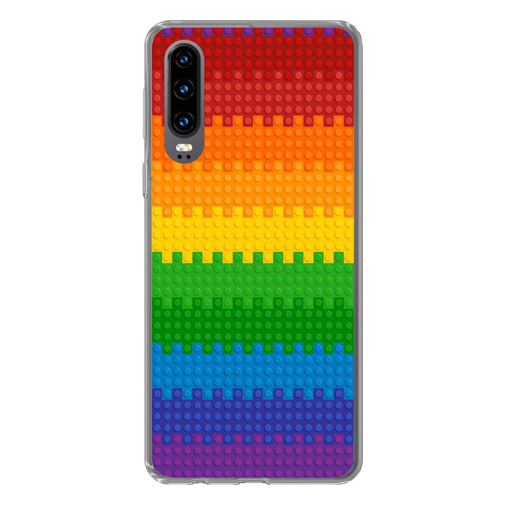 MuchoWow Handyhülle Schutzhülle Hülle für Huawei P30 Patoon - Regenbogen Silikon Softcase Handy Hülle - Kartenbesitzer