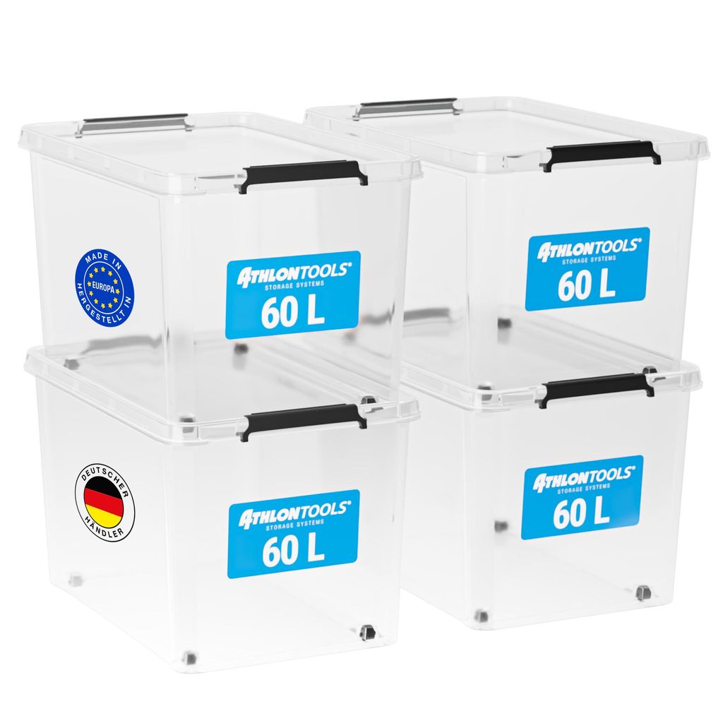 ATHLON TOOLS 4 x 60L Aufbewahrungsboxen mit Deckel - blau Produktbild 