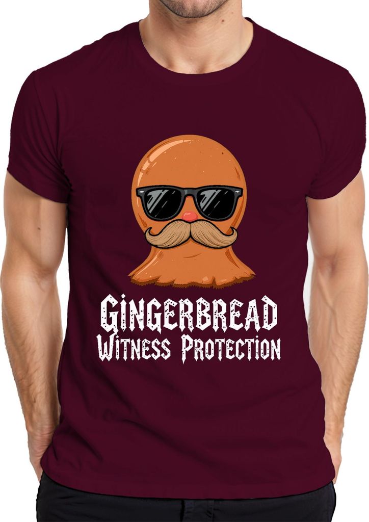Gingerbread Witness Protection lustig Schnurrbart Sonnenbrille Herren T-Shirt, Burgundy, XXL