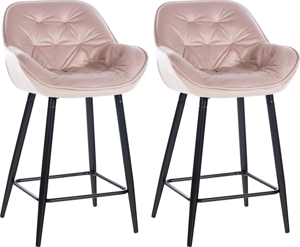 2er Set Barhocker KUTOR - Samt Pink 54x57.5x93.5 cm | Barstuhl Mit Lehne Tresenhocker Tresenstuhl Kneipenhocker Kneipenstuhl