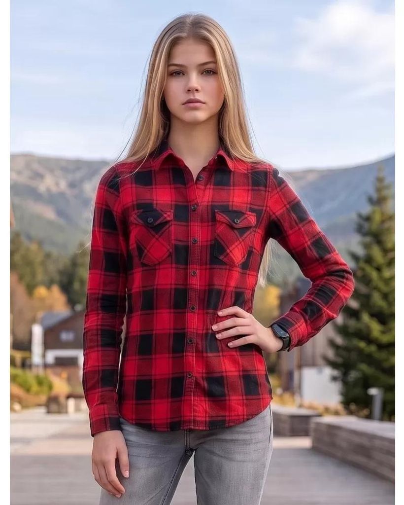 Brandit Ladies - FLANELL Shirt schwarz / rot - M Zdjęcie produktu 