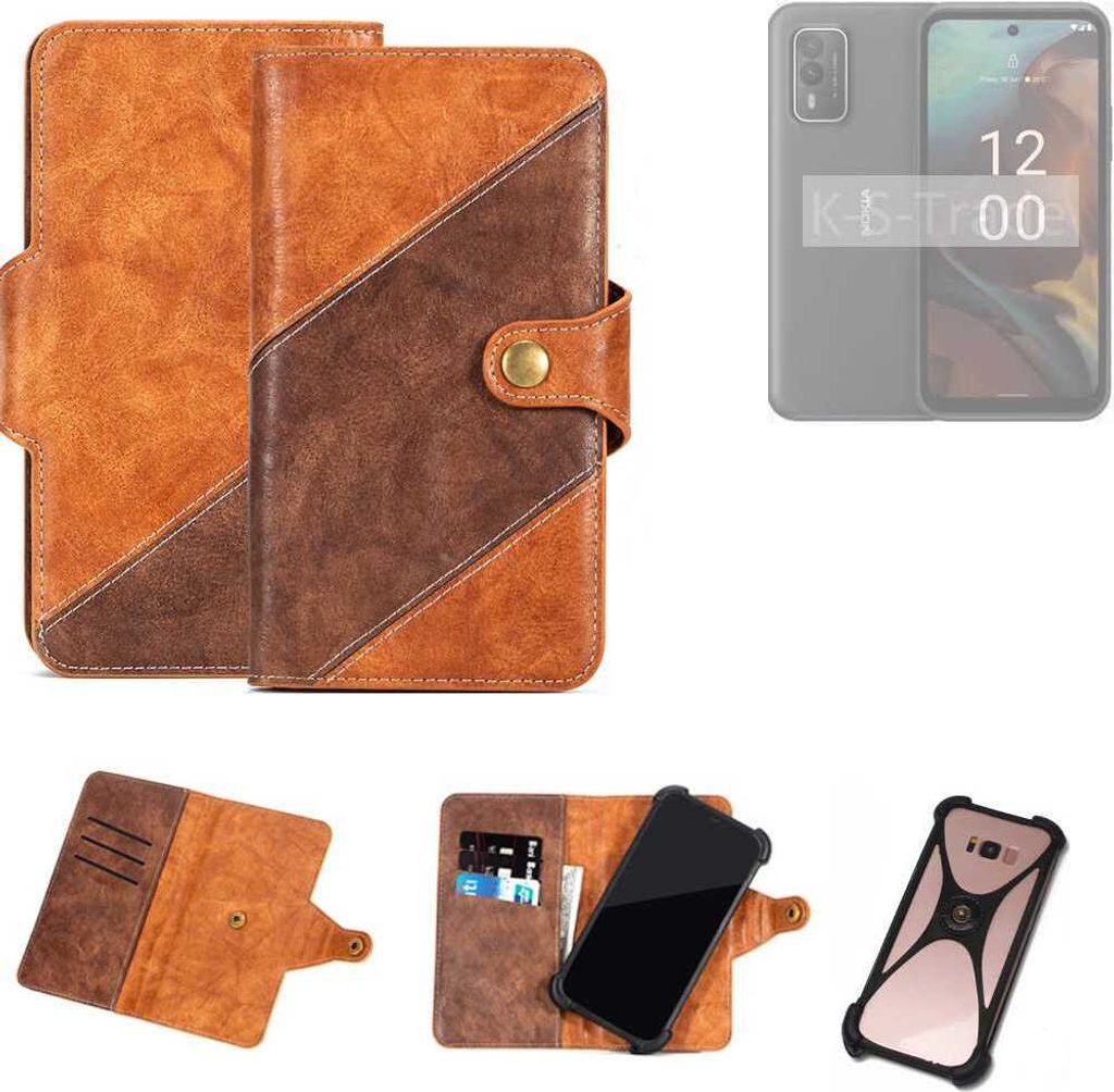 K-S-Trade Handyhülle Schutzhülle Bookstyle Case Wallet-Case kompatibel mit Nokia XR21 Cover Klapphülle Kantenschutz Smartphone dunkelbraun braun 1x