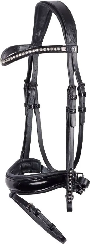 Bridon Cob Harry's Horse Noir Confortable avec Frontal Strass Argent