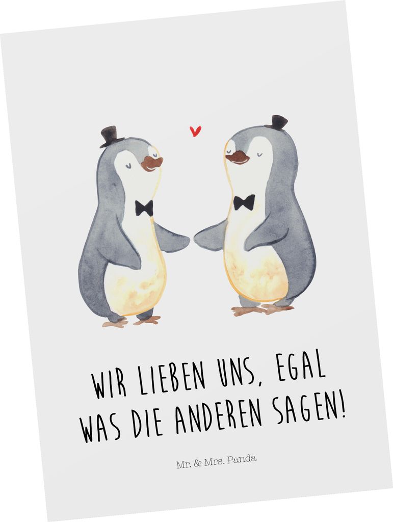 Mr. & Mrs. Panda Postkarte Pinguine Gay Pride - Weiß - Geschenk, Ansichtskarten, bildkarte, Hochzeitskarte, Postkarten, Fotokarte, Ansichtskarte