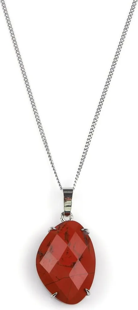 Collier jaspe rouge véritable, bijou argenté avec pendentif de 2,8 cm