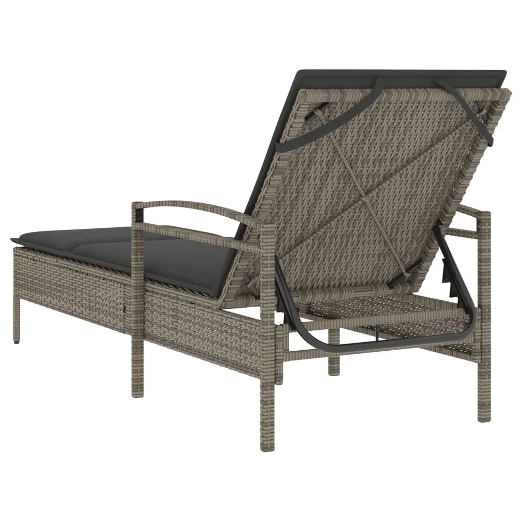 Chaise longue de jardin en poly rotin Gris résistant aux intempéries