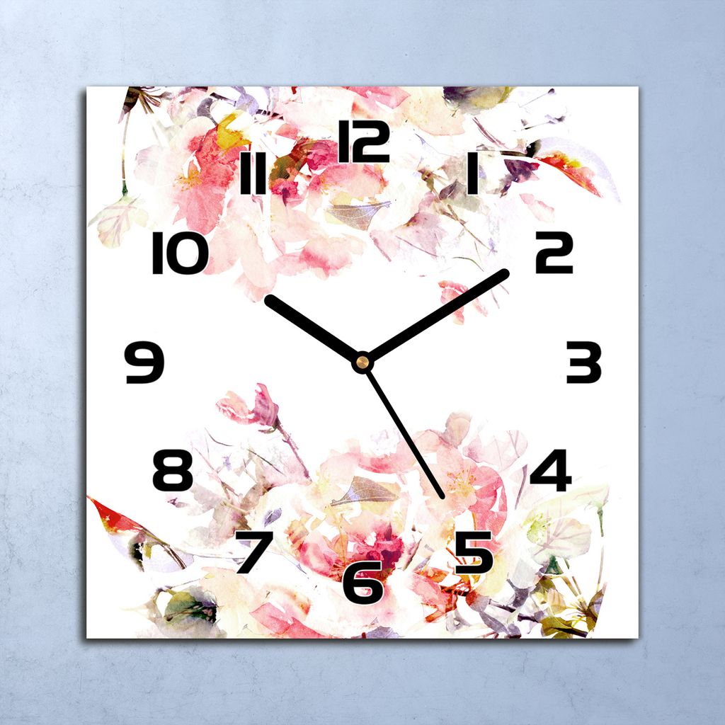 Wanduhr Echt-Glas-Küchenuhr Frühlingsblumen Quarz Lautlos 30x30 Deko Bilder