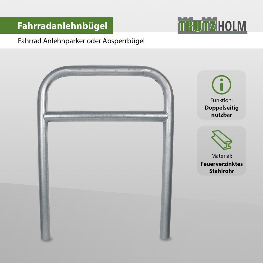 Fahrradanlehnbügel 78 x 115 cm Stahl feuerverzinkt Ø 60 mm grau Einbetonieren Fahrradständer Parker Typ H