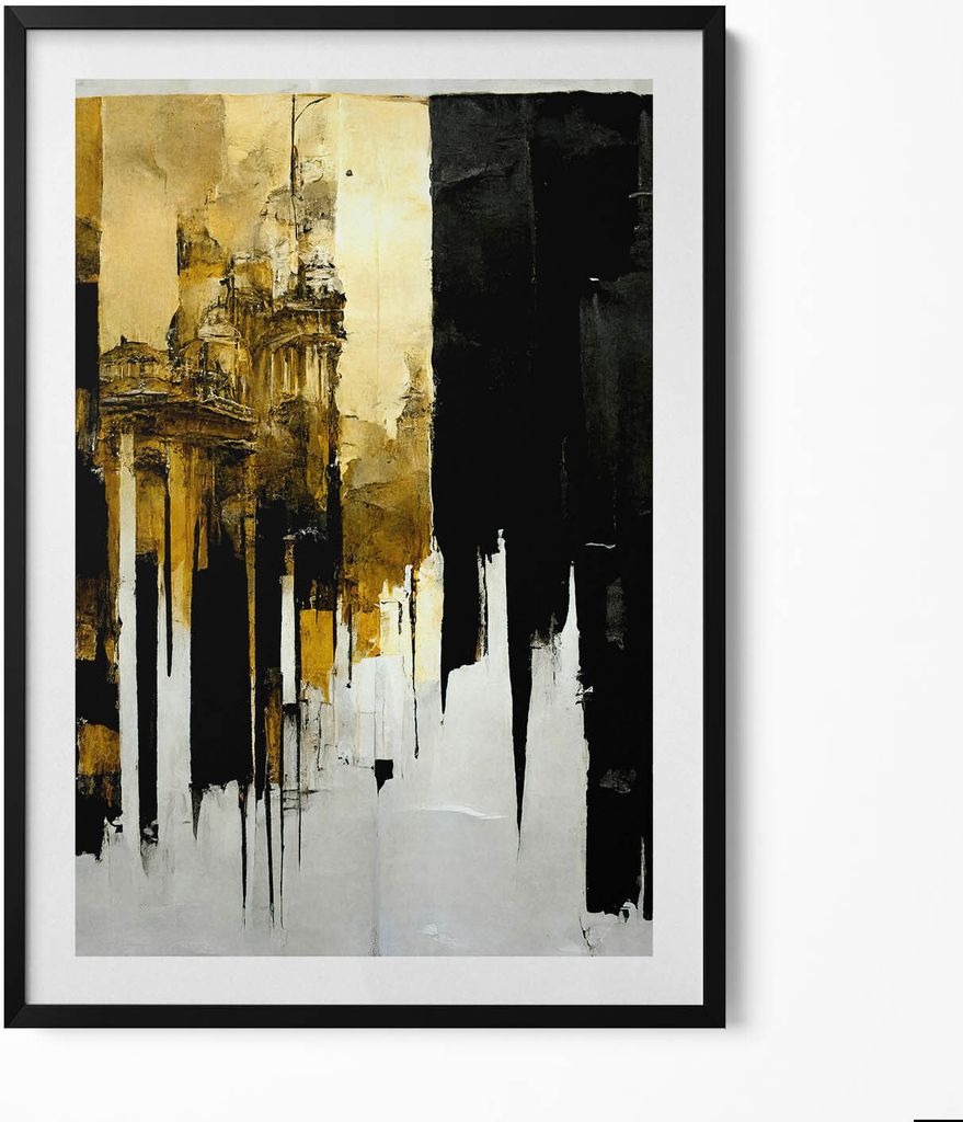 Abstrakte Kunst mit Gold– Wandbild mit Rahmen – Gerahmtes Bild – Wanddekoration – 70x100 cm – Schwarz Rahmen
