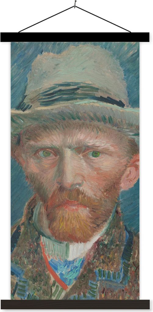 MuchoWow Textilposter Selbstporträt 1887 - Gemälde von Vincent van Gogh 40x80 cm mit schwarzem Rahmen - Wandemalerei