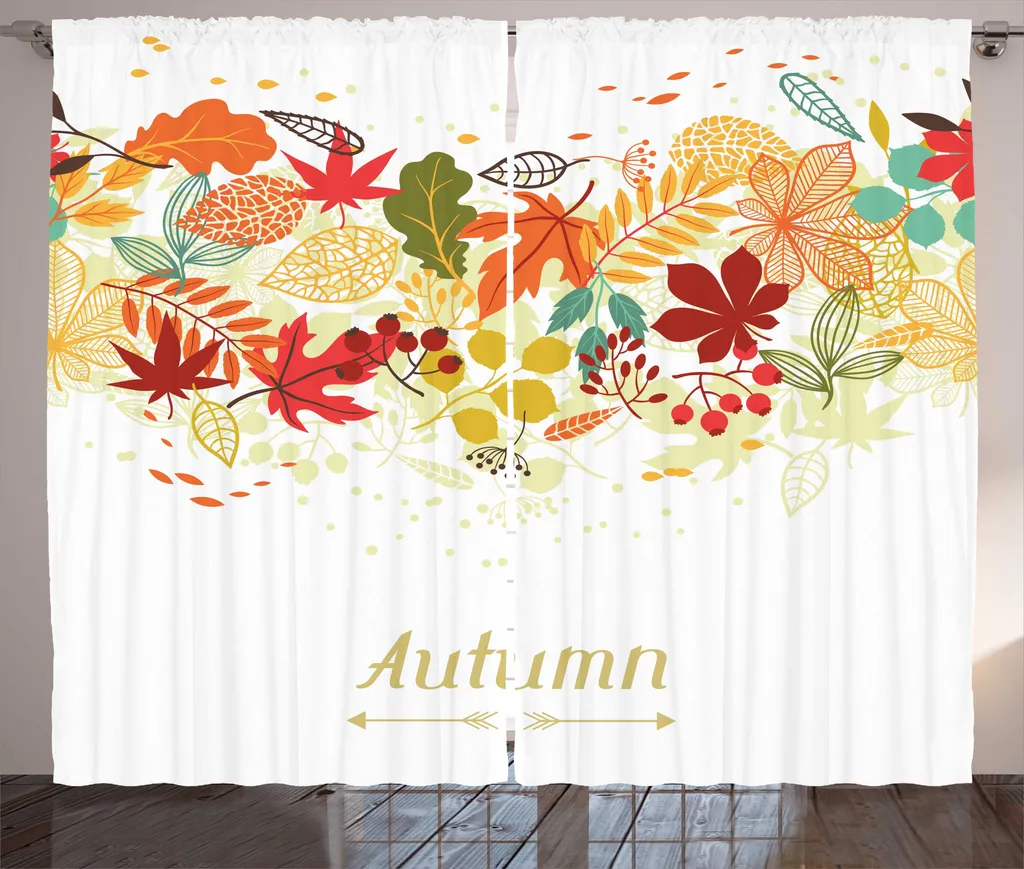 Rideaux à Fronces Rustiques ABAKUHAUS Motif Feuilles d'Automne 280x225