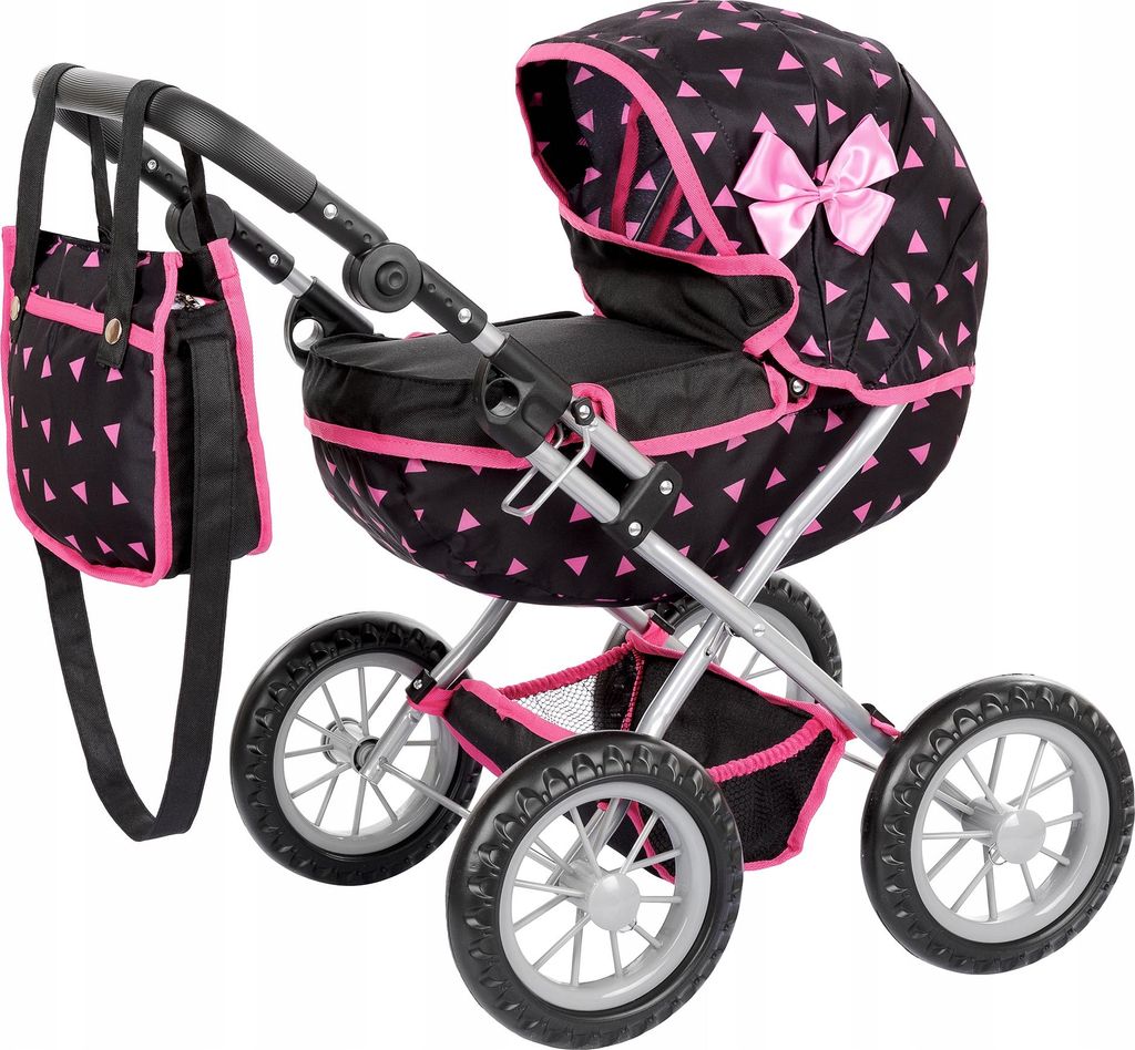 Kinderplay Puppenwagen mit Tasche – höhenverstellbarer Puppen-Kinderwagen 33–63 cm – faltbare Gondel – Zubehörkorb – Spielzeug für Kin...