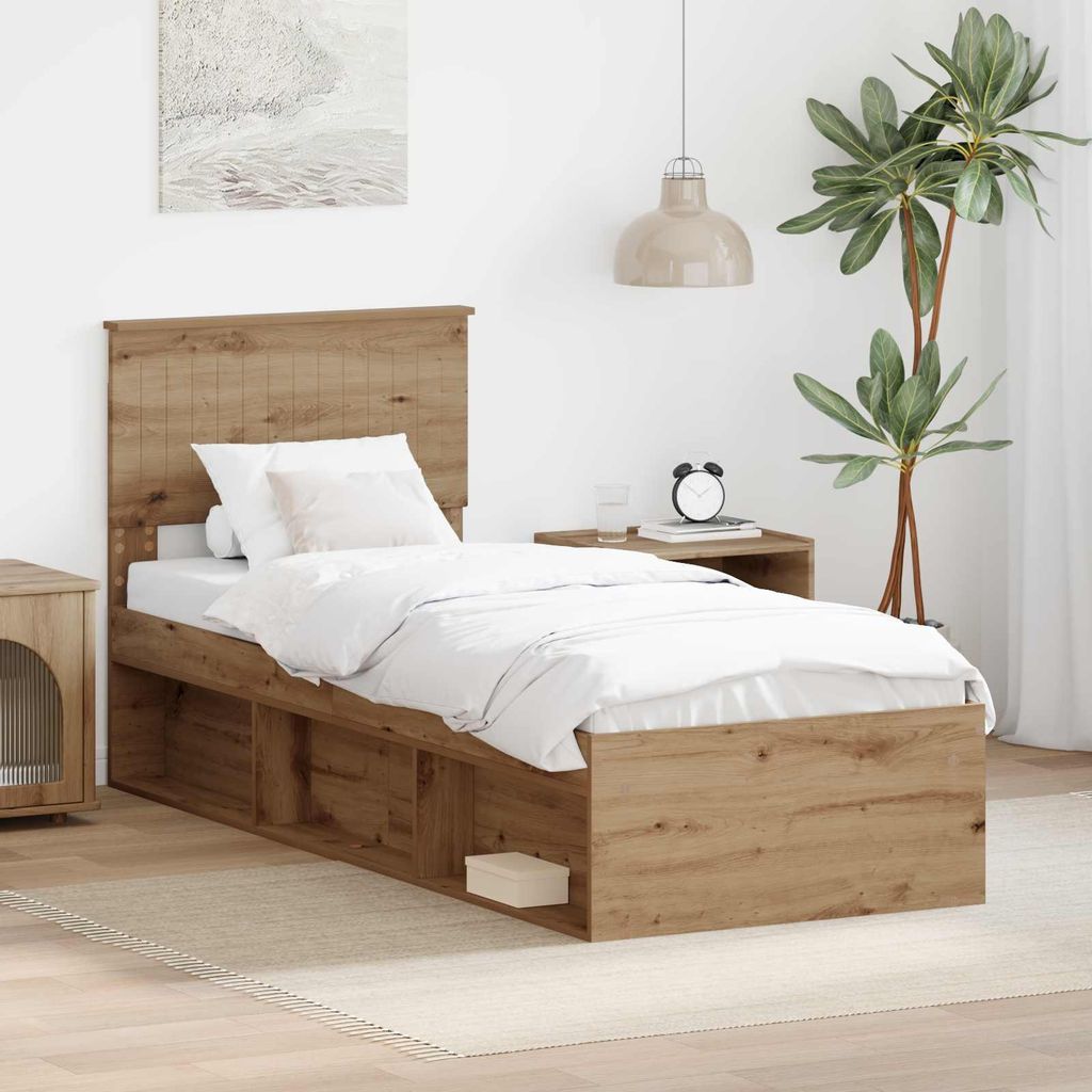 Maison Exclusive - Bettrahmen Kunsthandwerk Eiche 75 x 190 cm Massives Kiefernholz