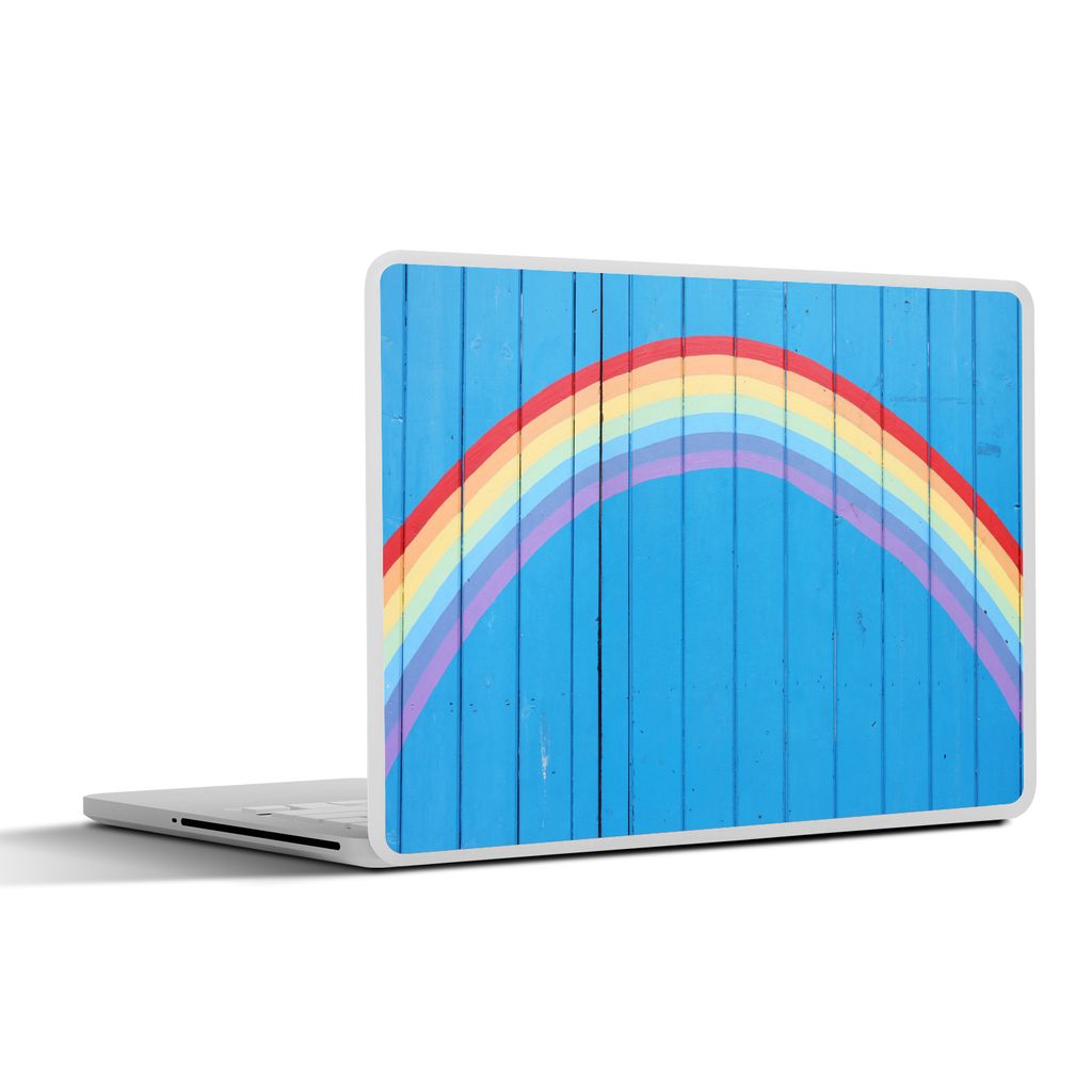 MuchoWow Laptop Aufkleber Sticker Cover Ein gemalter Regenbogen auf einem Holzzaun 25x18 cm - Laptop-Deko
