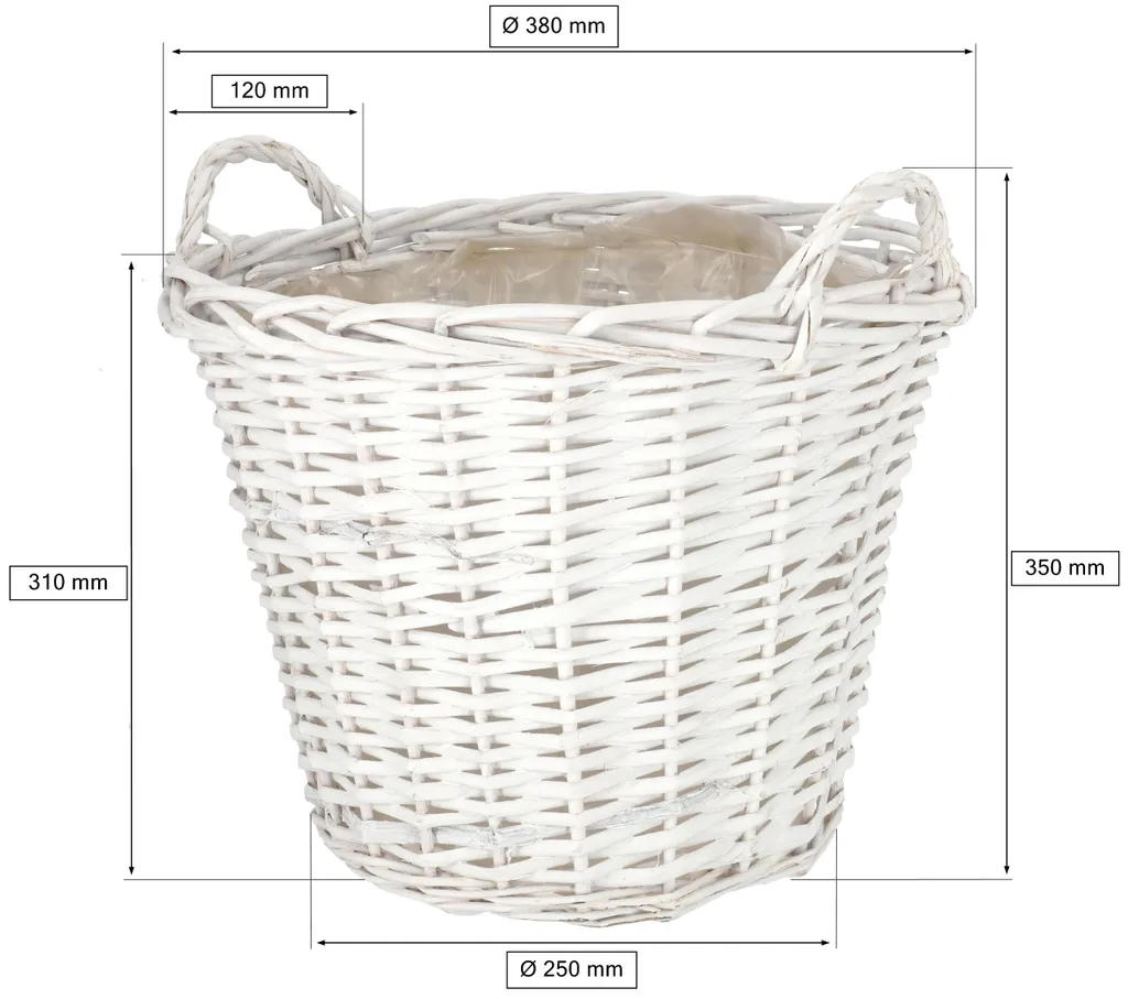 Panier Plante Intérieur Osier 38 cm Cache Pot Décoratif Blanc Rond