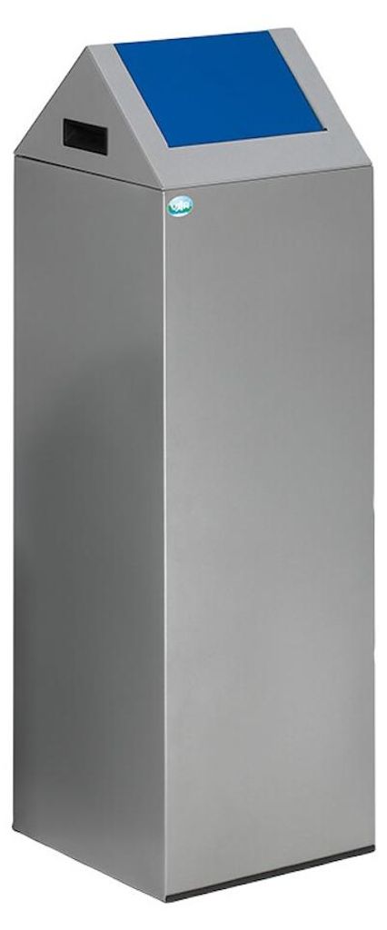 Selbstlöschender Wertstoffsammler spitz mit Einwurfklappe | 89 Liter, HxBxT 104,5x32x32cm | Verzinkter Stahl | Silber-Blau