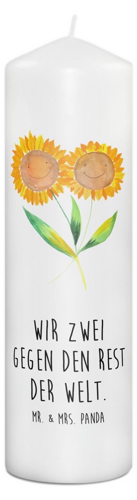 Mr. & Mrs. Panda Kerze Blume Sonnenblume 29 x 8 cm XL - Weiß - Geschenk, Freundin, Zusammen, Best Friends, Blockkerze, Garten, Stumpenkerze, Bedru...