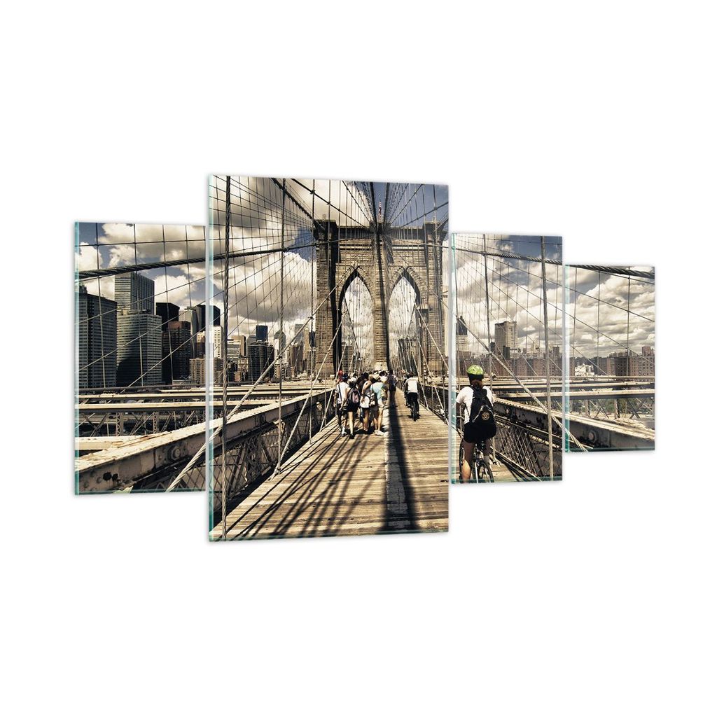 Bilder auf glas - Amerika brooklyn brücke bau - 160x90cm - Glasbilder - Wandbilder - Kunstdruck - zum Aufhängen bereit - Wanddekoration aus Glas ...