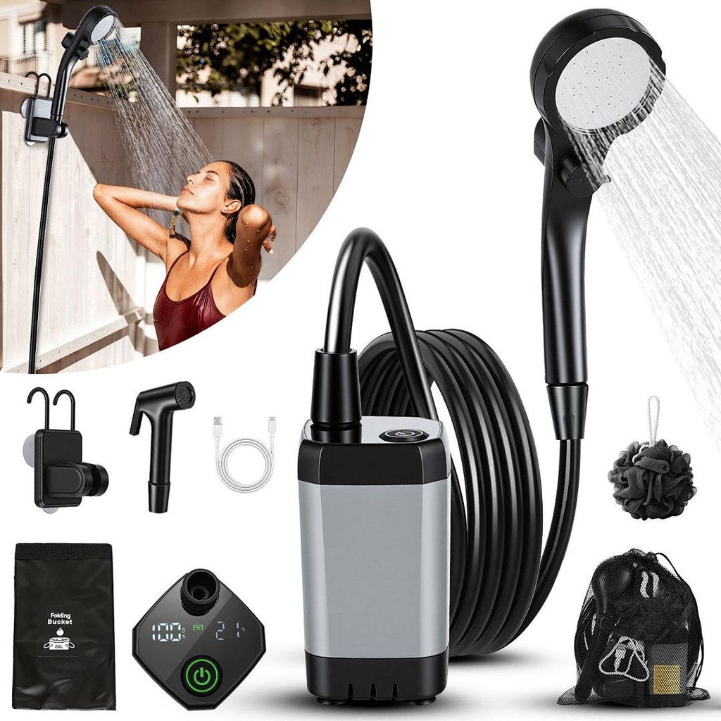 Vigevee Camping Dusche mit 20L Falt-Eimer und Duschkopf, Campingdusche Tragbare, Außendusche für Garten, Camping, Haustier und Strand