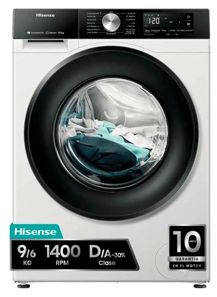 Hisense WD3S9043BW3, Přední plnění, Stojací, Bílá, Levý, Obrázek produktu 