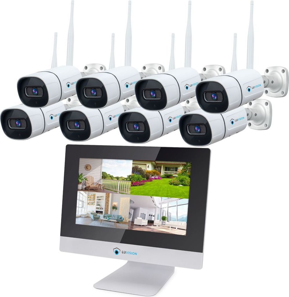 LUVISION Dual WLAN Funk Kamera Set Überwachungssystem mit Monitor Cloud 4 bis 8 IP Kameras & App