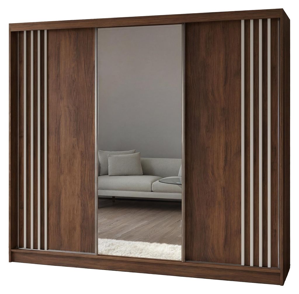 240 cm Kleiderschrank Neli mit Lamellen und Spiegel Produktbild 