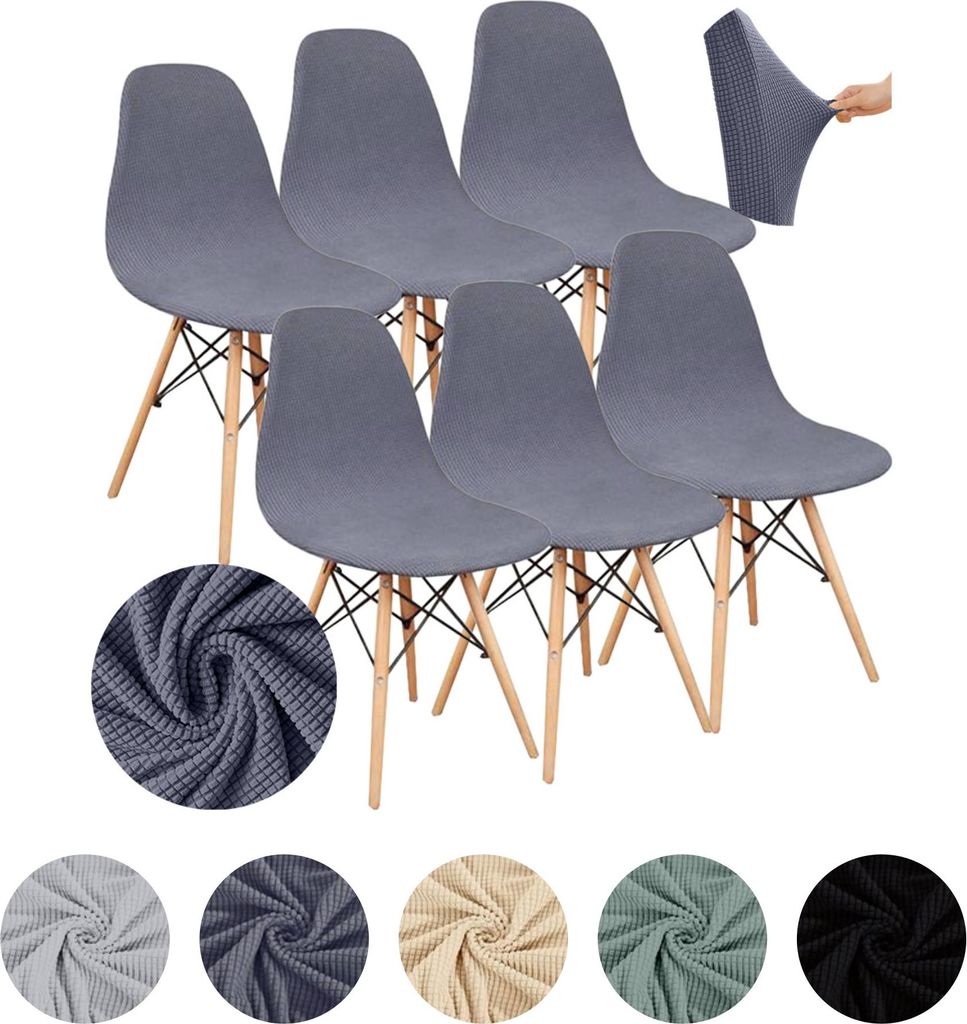 MEBLE ODNOWA, Stuhlhusse, Stuhlbezug, Skandinavischer, Jacquard, Dunkelgrau, 6er Set, Karostruktur, elastisch, Stuhlbezüge, Stuhlhussen, maschinen...