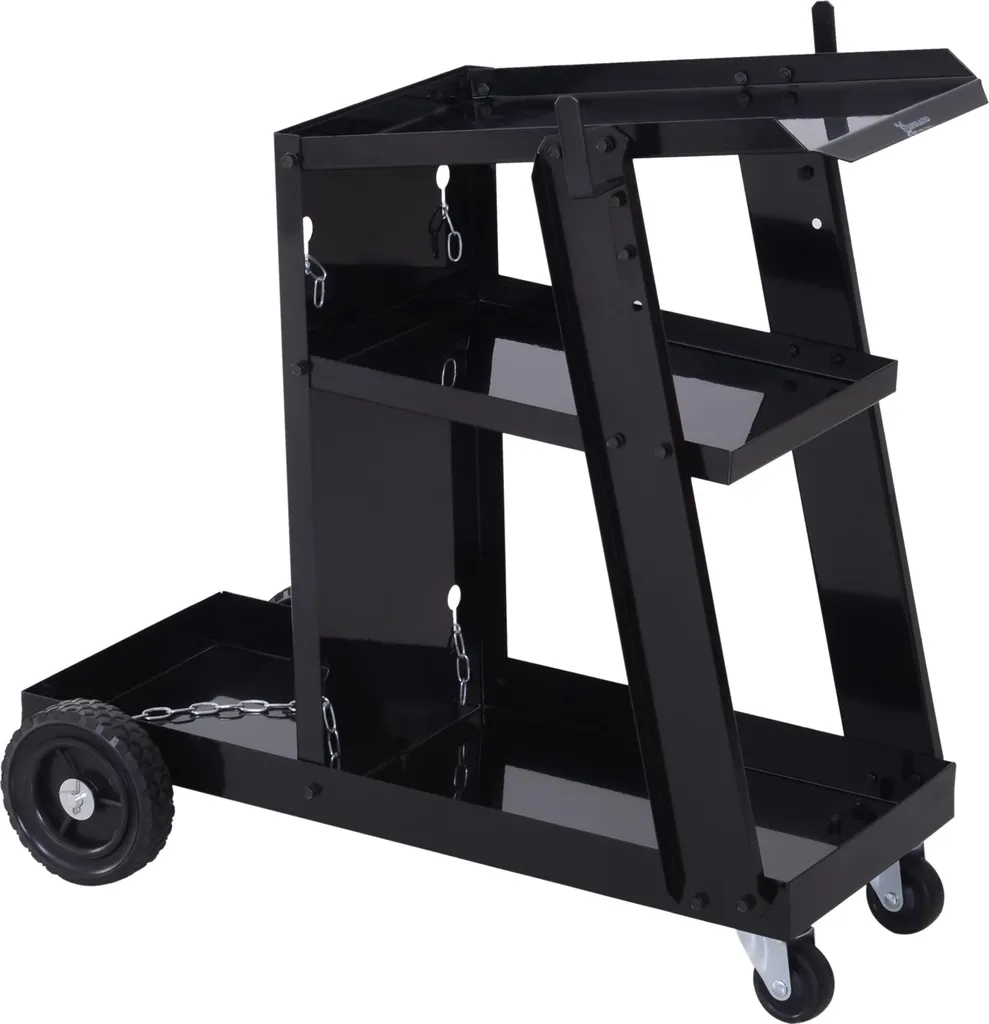 Chariot de soudage pour bouteilles de gaz et poste à souder d'atelier noir