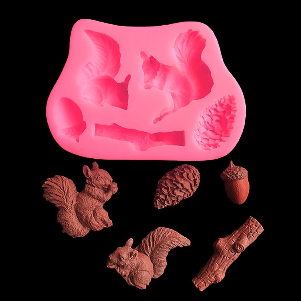 Kuchenform Lebensmittelqualität Nicht-Stick-Hochtemperaturfestigkeit Dreidimensional wiederverwendbare dekorative DIY 3D Eichhörnchen Kiefernkege...