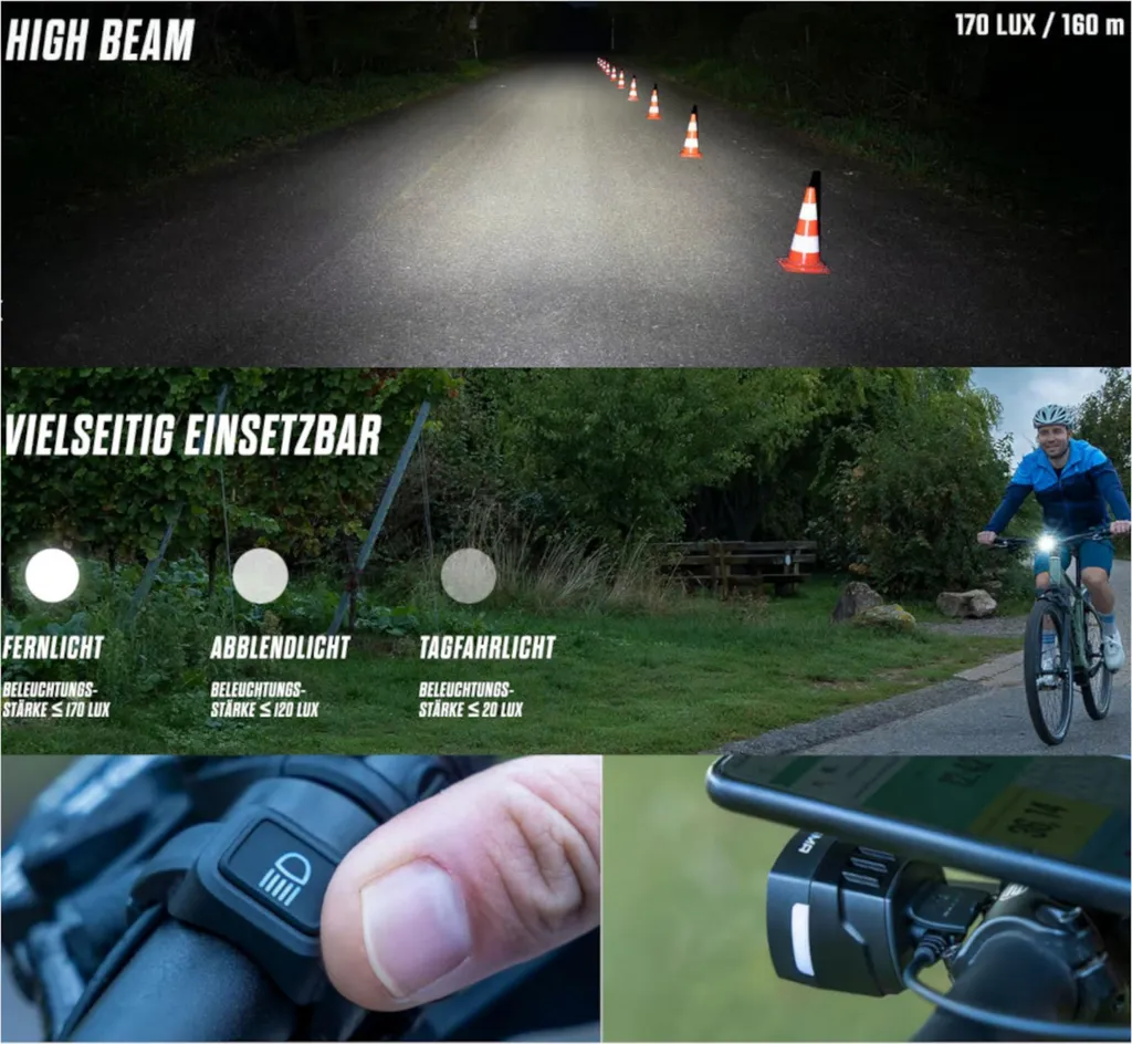 Phare E-Bike Sigma EOX FL 170 HB Noir - Éclairage Puissant 170 lx - 6