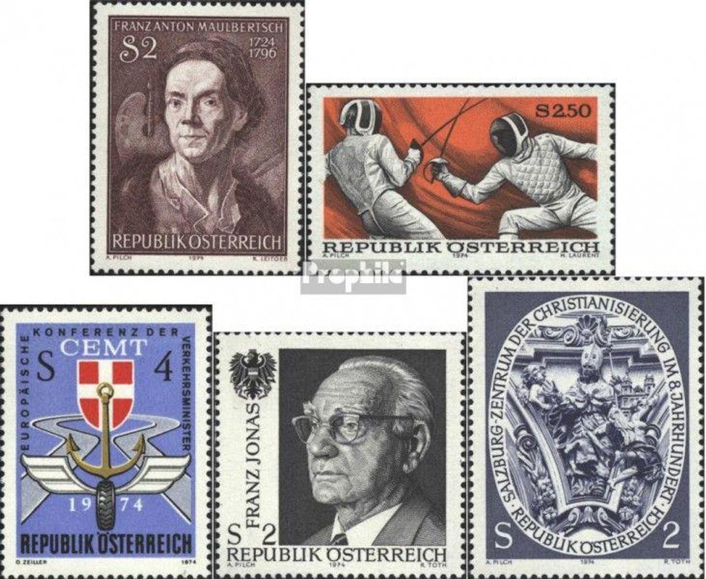 Briefmarken Österreich 1974 Mi 1455,1456,1457,1458,1459 Produktbild 
