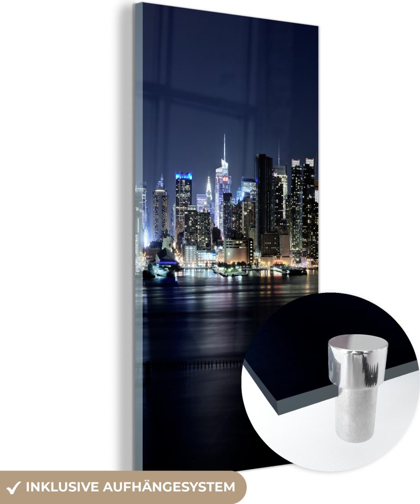 MuchoWow Glasbilder - Bilder auf Wandbild - Foto auf Glas New York - Sternenhimmel - Empire State Building 60x120 cm Wanddekoration aus Glas - Acry...